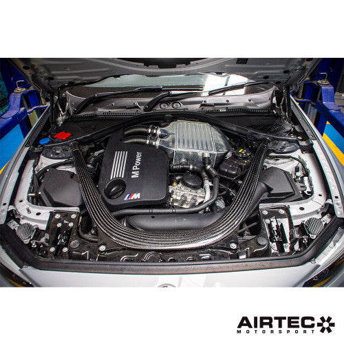 AIRTEC Motorsport S55 Billet Top-Mount Chargecooler / Intercooler Upgrade - Pro-Series Black - BMW M2 Competition F87, M3 F80, M4 F82/F83 - Water-to-Air Manifold TMIC - Direct-Fit Plug & Play Heat Soak Fix, UK Made