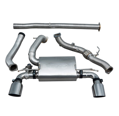 Ford Focus RS Mk3 2.3 EcoBoost (2016-2018) Turbo-Back / Cat-Back Exhaust System – 3" 76mm T304 Stainless Steel, Valved or Non-Valved, Resonated or Non-Resonated, Sports Cat or De