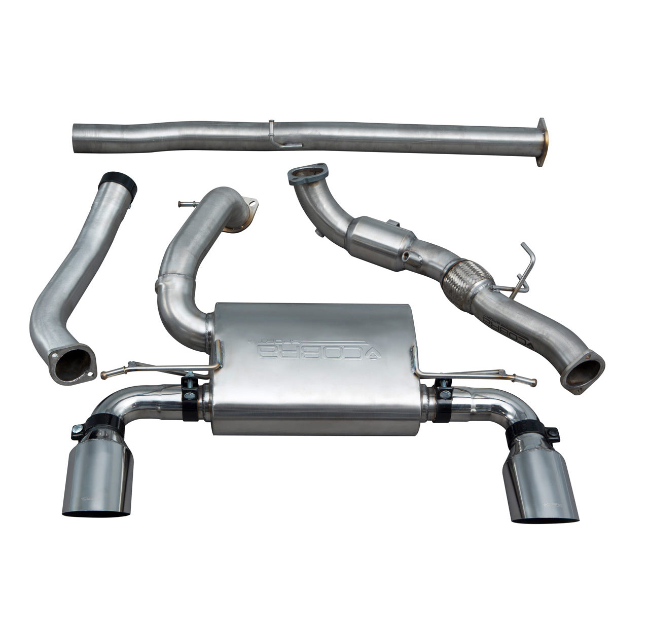 Ford Focus RS Mk3 2.3 EcoBoost (2016-2018) Turbo-Back / Cat-Back Exhaust System – 3" 76mm T304 Stainless Steel, Valved or Non-Valved, Resonated or Non-Resonated, Sports Cat or De