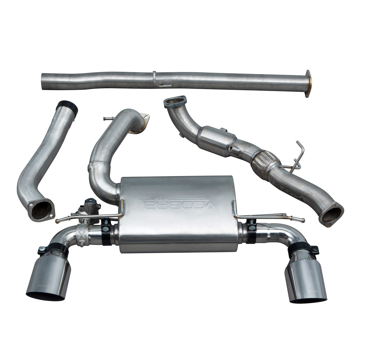 Ford Focus RS Mk3 2.3 EcoBoost (2016-2018) Turbo-Back / Cat-Back Exhaust System – 3" 76mm T304 Stainless Steel, Valved or Non-Valved, Resonated or Non-Resonated, Sports Cat or De