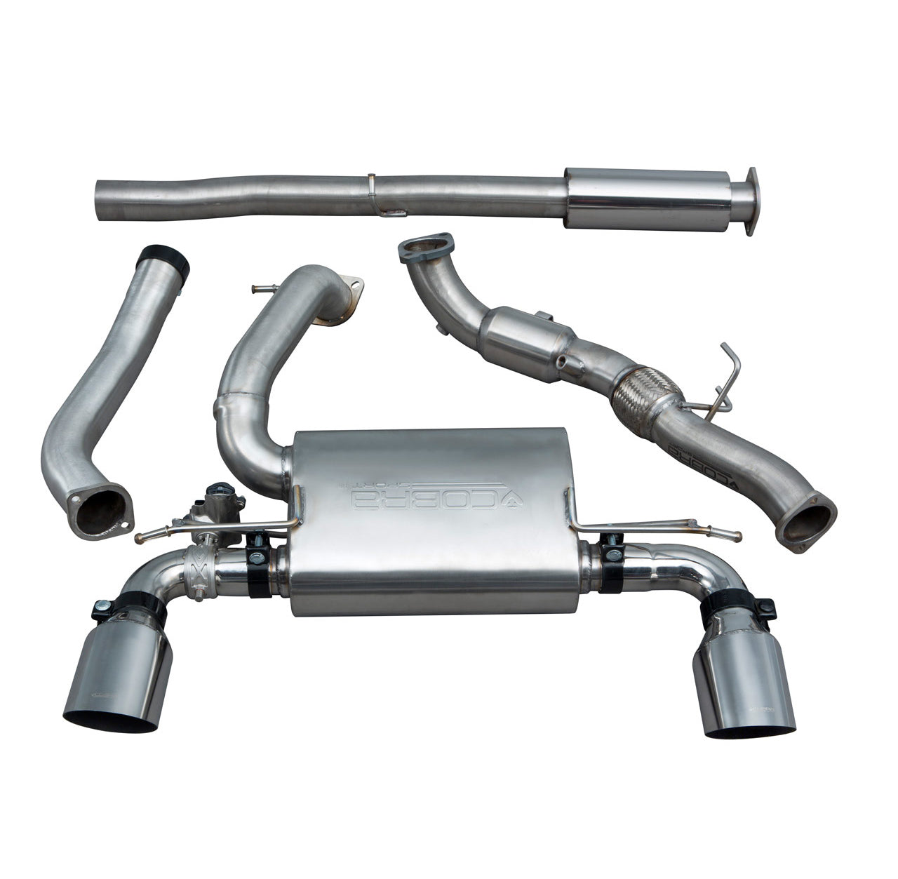 Ford Focus RS Mk3 2.3 EcoBoost (2016-2018) Turbo-Back / Cat-Back Exhaust System – 3" 76mm T304 Stainless Steel, Valved or Non-Valved, Resonated or Non-Resonated, Sports Cat or De