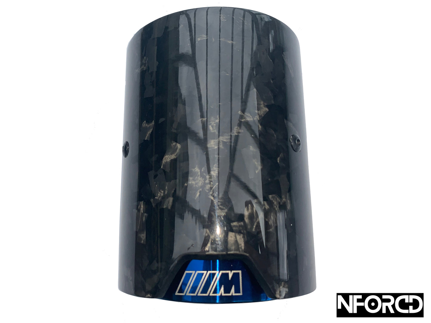 BMW Blue Forged Carbon Fibre Exhaust Tips – Tailpipe Finishers/Muffler Tail Trim, Clamp-On Slip Fit, Hidden Clamp, M-Style – 63–67mm & 67–72mm Inlet (Single) – UK Stock