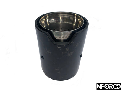 Forged Carbon Fibre Exhaust Tips for BMW - Silver Accents | M Performance Style Tailpipe Trims/Covers | Slip-On Clamp Fit End Tips | 63-67mm & 67-72mm Inlet | Marbled Carbon Tailpipe Finishers | UK Stock
