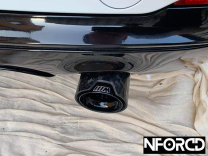 Forged Carbon Fibre Exhaust Tips for BMW - Silver Accents | M Performance Style Tailpipe Trims/Covers | Slip-On Clamp Fit End Tips | 63-67mm & 67-72mm Inlet | Marbled Carbon Tailpipe Finishers | UK Stock