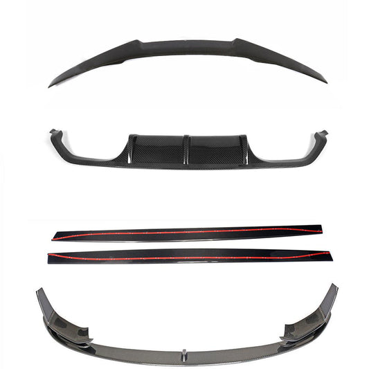 BMW M4 F82 Coupe 2014–2020 Carbon Fibre/Fiber Body Kit – M Performance/MP Style Aero Pack: Front Splitter/Lip, Side Skirts, Rear Diffuser, V-Style Boot/Trunk Spoiler – Gloss Carbon – CT Carbon