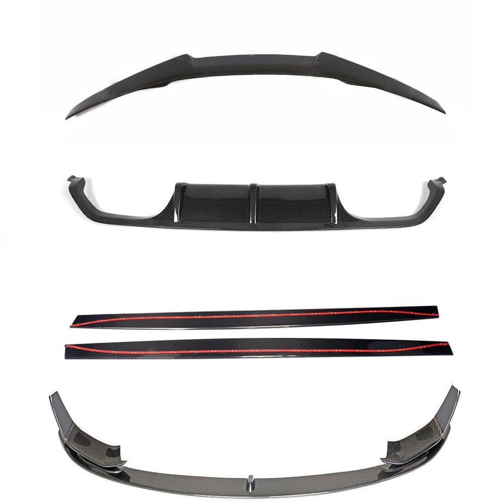 BMW M4 F82 Coupe 2014-2020 Full Carbon Fibre Body Kit - M Performance / MP Style Aero Pack - Front Splitter, Side Skirts, Rear Diffuser, V-Style Boot Spoiler - Gloss Carbon - CT Carbon