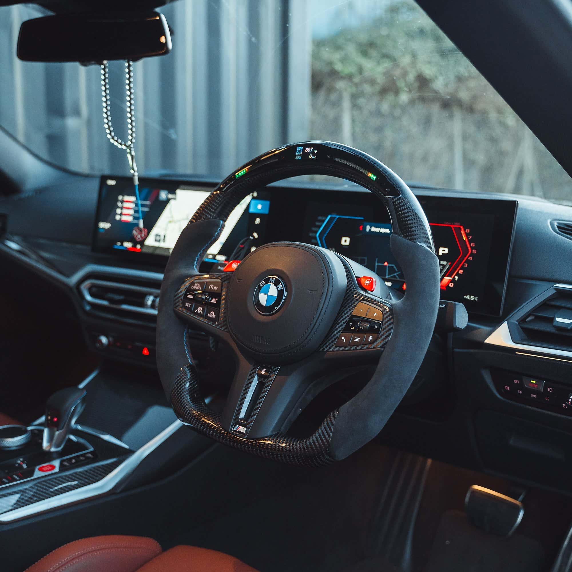 BMW Gxx CARBON FIBRE / ALCANTARA / LED FLAT BOTTOM CUSTOM STEERING WHE ...