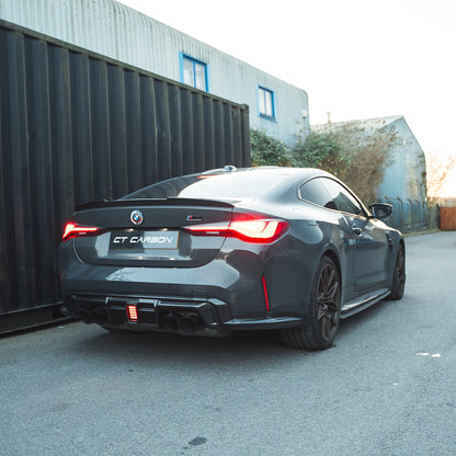 CT Design Carbon Fibre Rear Diffuser/Valance with Integrated LED F1-Style Centre Light for BMW M3/M4 G80 G81 G82 G83 (2021+) - G8X Rear Bumper Insert, Carbon Rear Apron Splitter, Pre-Preg Gloss Performance Aero