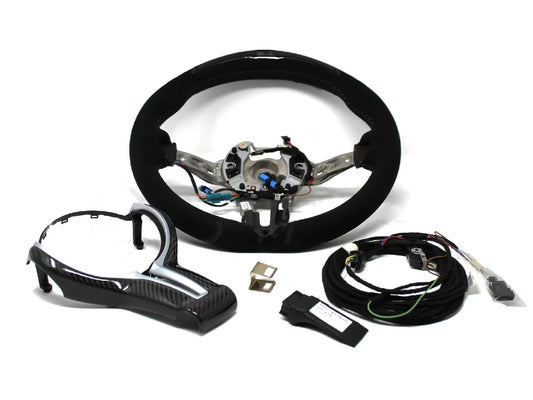 Genuine BMW M Performance Alcantara Suede Carbon Fibre Steering Wheel with OLED Race Display & LED Shift Lights - Plug & Play Retrofit for F80 F82 F83 M3 M4 (LCI) | OEM Factory Upgrade | Lap Timer G-Meter 373mm | Part 32302344148