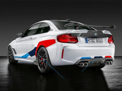Genuine BMW M Performance F87 M2/M2 Competition M Motorsport Stripes Tri-Colour/Tri-Color Vinyl Decal & Sticker Pack | OEM Racing Stripe Livery Wrap Graphics Kit - Front, Rear & Side Skirt/Body Decals | 51142456835