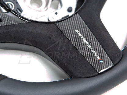 Genuine BMW M5 F90 M Performance Alcantara Suede Steering Wheel Upgrade Kit - Carbon Fibre (Carbon Fiber) Trim & Carbon Paddle Shifters, Blue 12 O'clock Centre (Center) Stripe - OEM OE Retrofit Replacement - Part 32302455277