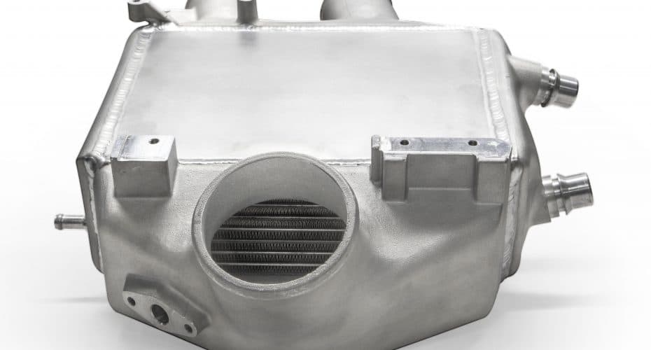 Garrett PowerMax BMW M3/M4 S55 Top-Mount Intercooler (Air-to-Liquid Charge Cooler) F80 F82 F83 2015+ - Direct-Fit Performance Upgrade, Bar-and-Plate, Dual Pass - 888883-6001 / 888883-6002