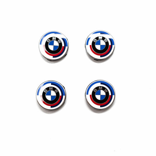 Genuine BMW 50 Jahre M 56mm Wheel Centre/Hub Caps Set of 4 – OEM 36125A57484 50th Anniversary Rim Badges for 66.6 CB 5x112 Alloys – Fits F40 F44 F45 F46 G20 G21 G30 G31 F90 M5 G