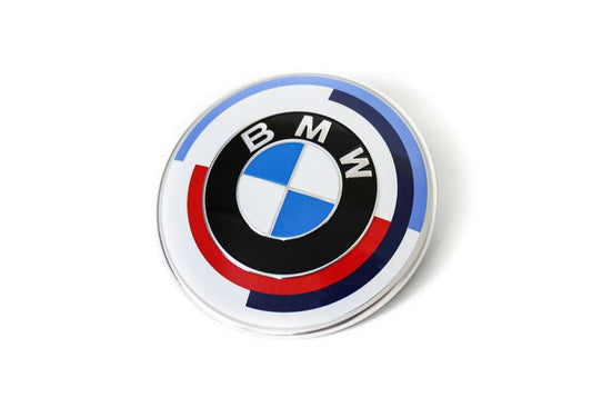 Genuine BMW M 50 Jahre 50th Anniversary 74mm Rear Emblem - Boot/Trunk/Decklid Logo Roundel OEM Replacement Badge 51148087196 for F & G Series (F40, G20/G21, G30/G31, F90 M5, M135i, M340i, M8, X1-X7, Z4)