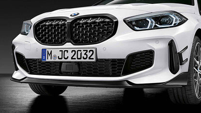 Genuine BMW M Performance F40 Adhesive Film Kit - Frozen Black Side Skirt & Front Apron Decals for BMW 1 Series (118i, 120dx, M135i) - OEM Vinyl 3-Piece - Part 51142465580