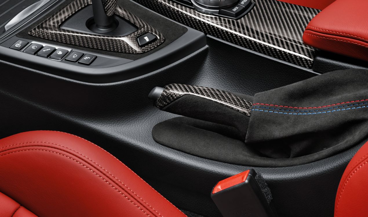 Genuine BMW M Performance Carbon Fibre & Alcantara Handbrake/Parking Brake Handle with Gaiter - Right-Hand Drive (RHD) - F80 M3, F82/F83 M4 - OEM 34402358364