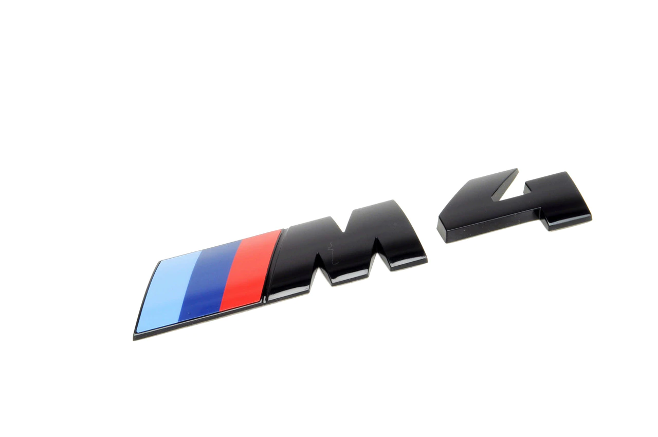 Genuine BMW M4 Rear Badge Emblem Logo Lettering Script - Black Shadowline Blackout - F82 F83 2012-On Coupe/Convertible - Boot/Trunk Decklid/Tailgate - OEM/OE Part 51148068579