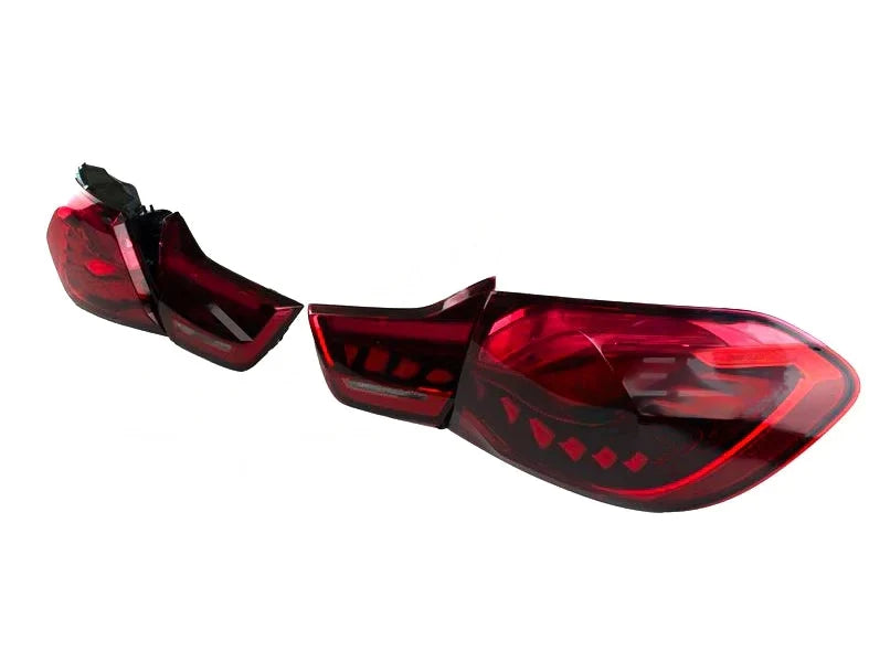BMW M4 F82 OLED Tail Lights/Taillights Conversion Retrofit Kit – Genuine OEM CS & GTS Style Rear Lamps (LCI Facelift) 2015–2019 with Inner/Outer Taillamps, Bootlid Lights + Wiring Harness/Loom