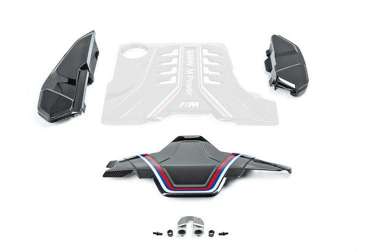 BMW M5/M8 Carbon Fibre/Fiber Engine Bay Trim Set – Genuine OEM M Performance Cover Extension Kit – Front & Side Panels Under Bonnet – F90 F91 F92 F93 (F9X) Carbon Shrouds Dress-Up – Part 11122455570