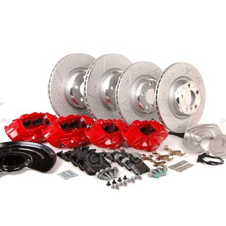 BMW M Performance Big Brake Kit BBK Retrofit - G30 G31 G32 G11 G12 G14 G15 G16 (5/6/7/8 Series) Front & Rear 395mm/370mm - 4-Piston Calipers, Dimpled/Vented Discs - Brake Upgrade for M550i 540i 530d 640i 750i 840i - OEM 34112289348