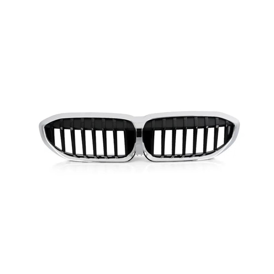 Genuine BMW 3 Series G20/G21 Chrome Kidney Grille (No Front Camera Cutout) | OEM Front Center/Upper Radiator Grill Replacement for 320i 330d 330e M340i | Fits 2018-2019 Saloon/Sedan & Touring/Estate | Part 51137449428