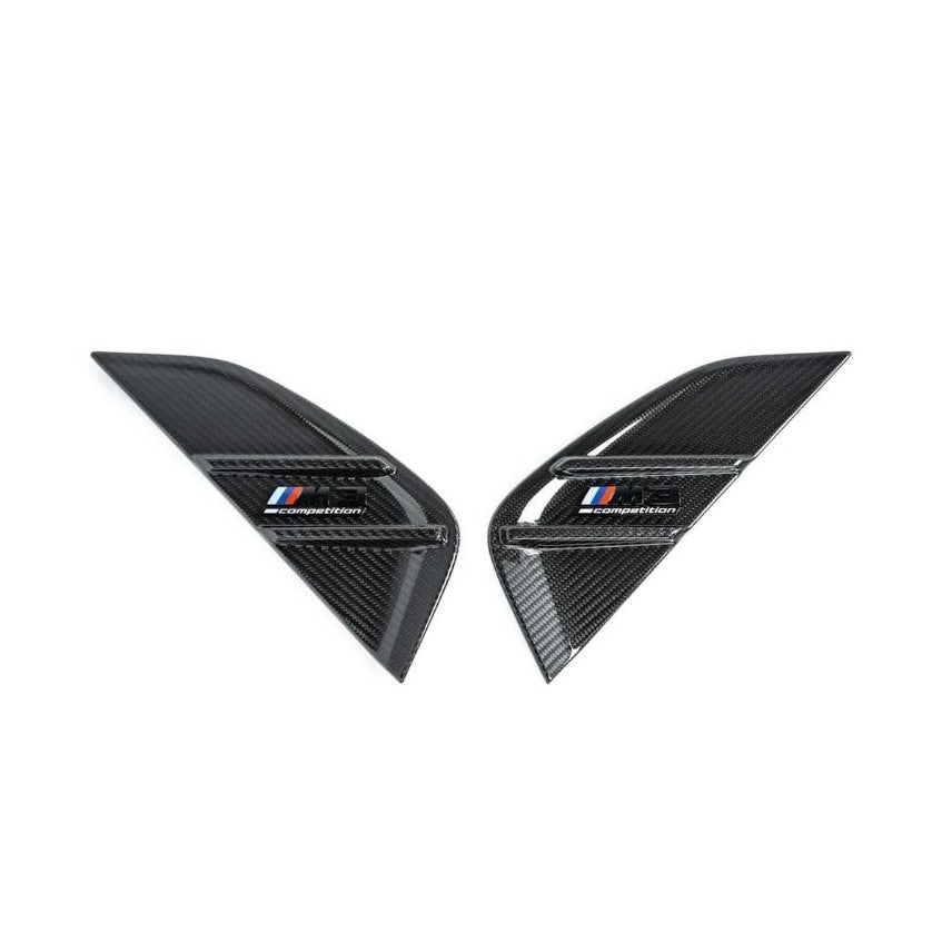 Genuine BMW G82 M4 & M4 Competition M Performance Carbon Fibre Side Gills  OEM Gloss Carbon Side Grilles/Fender Air Breather Vents, Pair with M4 Competition Badges (2021+)