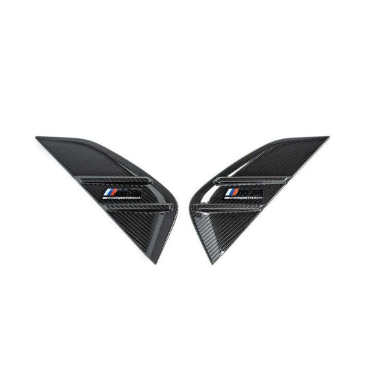 Genuine BMW M Performance Carbon Fibre Side Grilles for G80 M3 Competition (Fender Gills/Air Breather Vents) - OEM Pair with M3 Competition Badges - 51132469620 51132469621 - 2021+