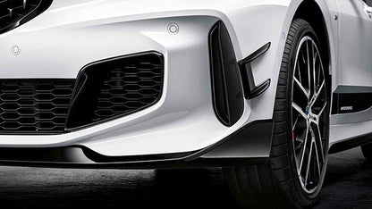 Genuine BMW M Performance 1 Series F40 Front Bumper Canards / Aero Flicks - High-Gloss Black - Fits 118i, 120d xDrive (120dx), M135i - OEM Pair 51112468204 51112468205