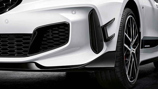 Genuine BMW M Performance 1 Series F40 Front Bumper Canards / Aero Flicks - High-Gloss Black - Fits 118i, 120d xDrive (120dx), M135i - OEM Pair 51112468204 51112468205