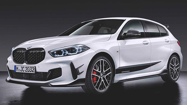Genuine BMW M Performance 1 Series F40 Front Bumper Canards / Aero Flicks - High-Gloss Black - Fits 118i, 120d xDrive (120dx), M135i - OEM Pair 51112468204 51112468205