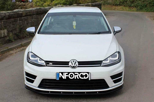 Volkswagen VW Golf R Mk7/Mk7.5 Front Bumper Lip Spoiler Splitter + Side Skirt/Rocker Extensions Gloss Black ABS Aero Body Kit (2012-2020)
