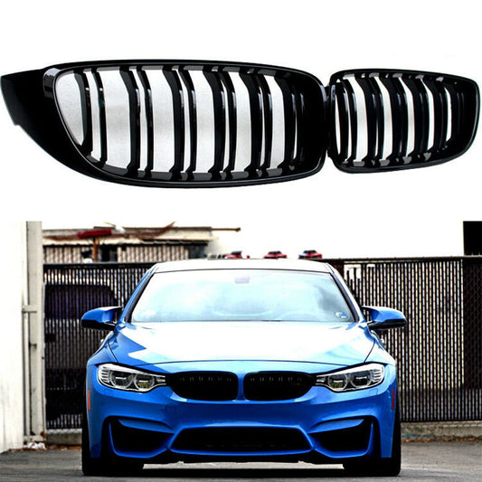 Gloss Black Front Kidney Grilles for BMW 4 Series F32 F33 F36 (420i 428i 435i M4) - OEM-Style Direct Replacement Pair, Shadowline De-Chrome
