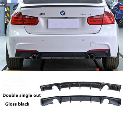 M Style Rear Bumper Cover with Diffuser Look, Gloss Black ABS for BMW 3 Series F30 F35 Saloon/Sedan 2012-2019 (Pre LCI & LCI) - Aftermarket Back Bumper/Valance/Apron Upgrade, Single or Dual Exhaust Cutouts, M Performance Style Replacement