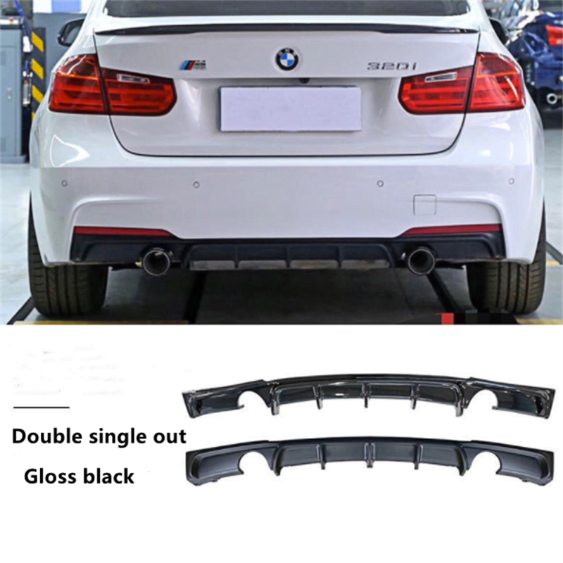 M Style Rear Bumper Cover with Diffuser Look, Gloss Black ABS for BMW 3 Series F30 F35 Saloon/Sedan 2012-2019 (Pre LCI & LCI) - Aftermarket Back Bumper/Valance/Apron Upgrade, Single or Dual Exhaust Cutouts, M Performance Style Replacement