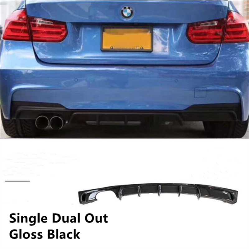M Style Rear Bumper Cover with Diffuser Look, Gloss Black ABS for BMW 3 Series F30 F35 Saloon/Sedan 2012-2019 (Pre LCI & LCI) - Aftermarket Back Bumper/Valance/Apron Upgrade, Single or Dual Exhaust Cutouts, M Performance Style Replacement