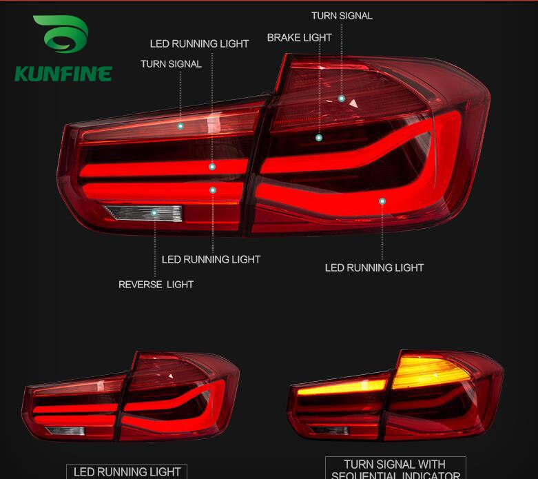 BMW 3 Series F30 F35 2013-2018 LED Tail Lights Rear Lamps Set - Plug & Play Taillight Upgrade for Saloon/Sedan, Aftermarket Replacement Tail Lamp Assembly, Back/Brake Light Clusters OEM Style Fit (KF-L7192)