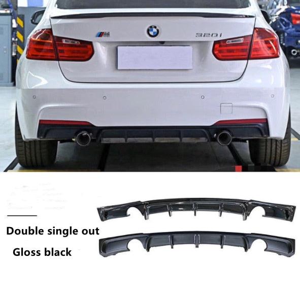 M Style Rear Bumper Cover with Diffuser Look, Gloss Black ABS for BMW 3 Series F30 F35 Saloon/Sedan 2012-2019 (Pre LCI & LCI) - Aftermarket Back Bumper/Valance/Apron Upgrade, Single or Dual Exhaust Cutouts, M Performance Style Replacement