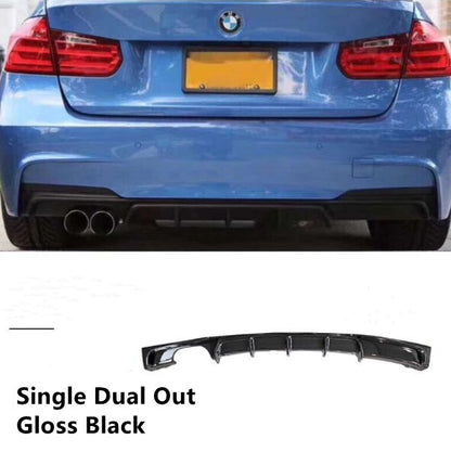M Style Rear Bumper Cover with Diffuser Look, Gloss Black ABS for BMW 3 Series F30 F35 Saloon/Sedan 2012-2019 (Pre LCI & LCI) - Aftermarket Back Bumper/Valance/Apron Upgrade, Single or Dual Exhaust Cutouts, M Performance Style Replacement