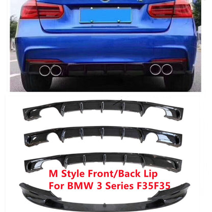 M Style Rear Bumper Cover with Diffuser Look, Gloss Black ABS for BMW 3 Series F30 F35 Saloon/Sedan 2012-2019 (Pre LCI & LCI) - Aftermarket Back Bumper/Valance/Apron Upgrade, Single or Dual Exhaust Cutouts, M Performance Style Replacement