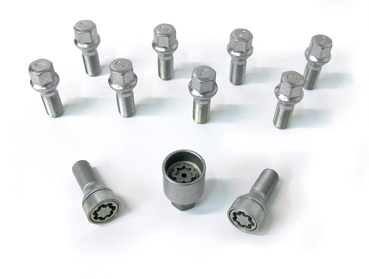 H&R BMW F/G Chassis Extended Wheel Bolts & Wheel Locks for 13/15/18mm Spacers - M14x1.25 43mm Conical Seat 17mm Hex - Silver - TÃœV Approved - Set of 10 (14254301SET)