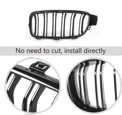 Gloss Black Kidney Grille/Grill for BMW 3 Series F30 F31 2012-2018 Saloon Touring | ABS Front OEM-Style Replacement Blackout | 318i 320i 328i 335i 316d 318d 320d 325d 328d