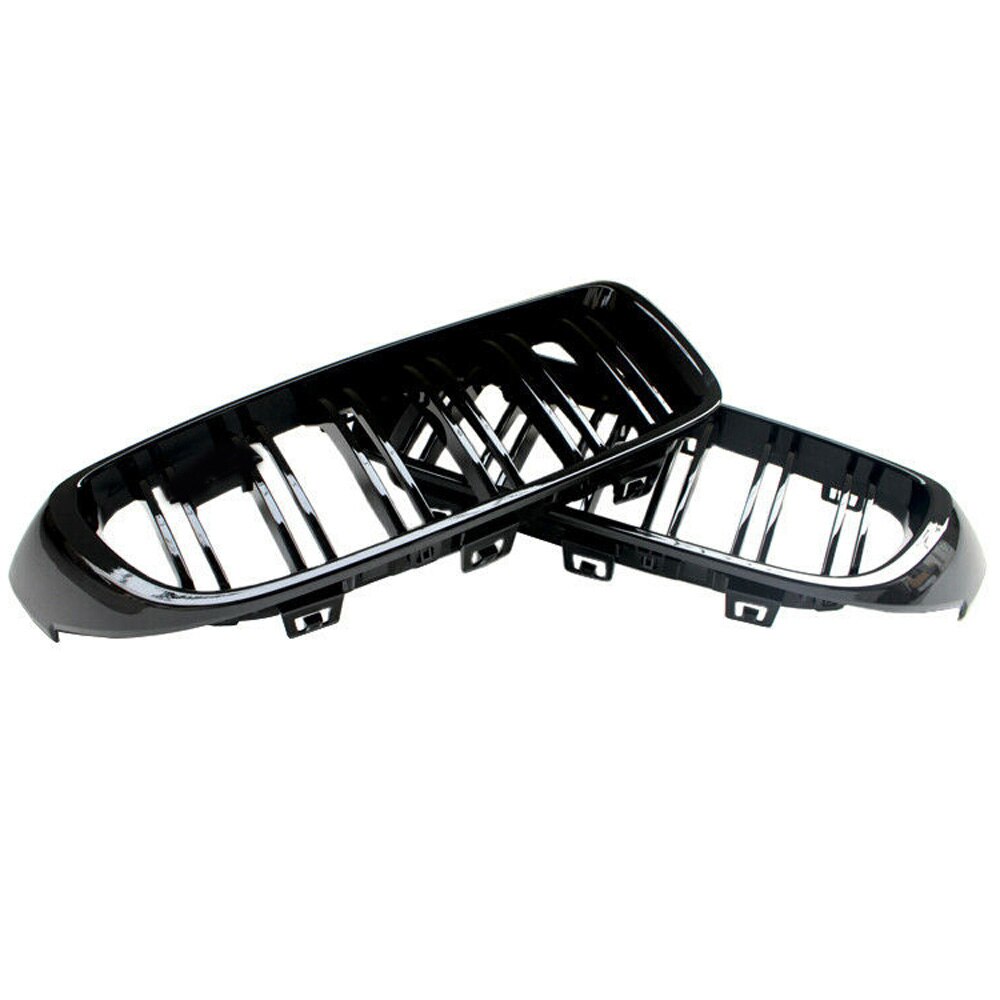 Gloss Black Front Kidney Grilles for BMW 4 Series F32 F33 F36 (420i 428i 435i M4) - OEM-Style Direct Replacement Pair, Shadowline De-Chrome