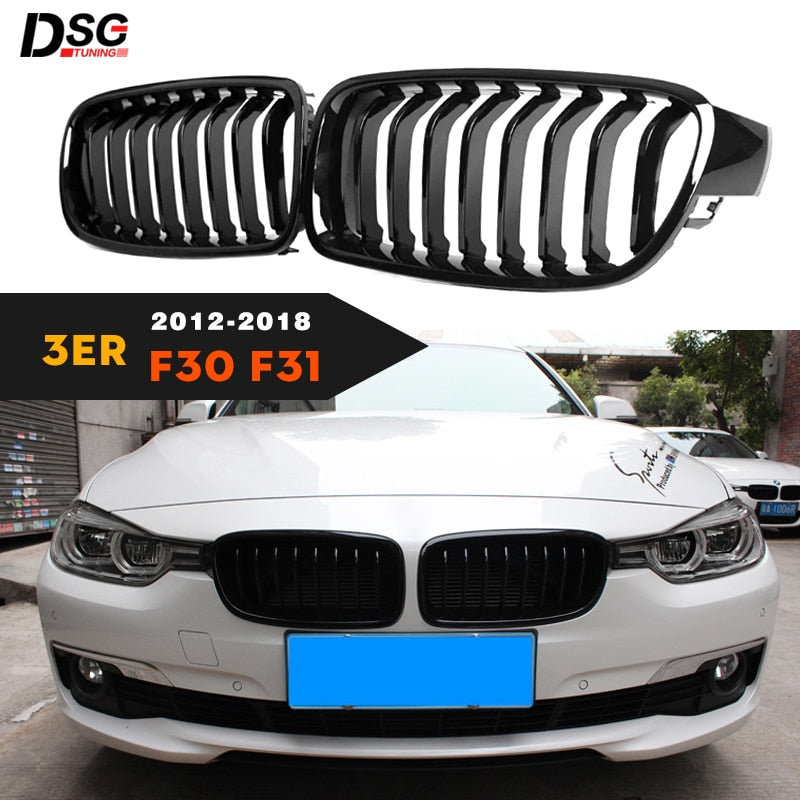 Gloss Black Kidney Grille/Grill for BMW 3 Series F30 F31 2012-2018 Saloon Touring | ABS Front OEM-Style Replacement Blackout | 318i 320i 328i 335i 316d 318d 320d 325d 328d