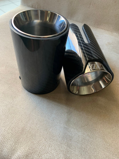 Pair Silver Chrome-Look Same-Side Twin Exit Exhaust Tips / Tailpipe Trims for BMW F-Series F20 F21 F22 F23 F30 F31 F34 F32 F33 F36 (2011-2019) | OEM-Style Muffler Tip Finishers | Clip-On Direct Fit Using Factory Pins | 1 2 3 4 Series