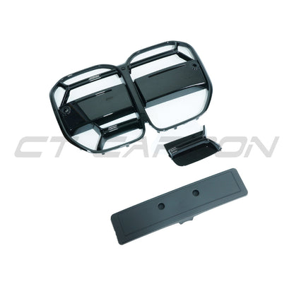 BMW 4 Series G22/G23 2020+ Gloss/Piano Black Kidney Grille (CSL Style, M4 CSL Look) – Front Grill Upgrade/Replacement for Coupe & Convertible | CT Carbon ABS | Shadowline Blackout Radiator Nose Grille