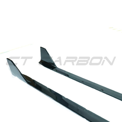 BMW M3 G80/G81 Gloss Piano Black Side Skirts – Side Skirt Extensions, Rocker Panel Sill Extensions, Side Blades Splitters – M Performance / MP Style ABS – 2021+ Saloon/Sedan & Touring/Estate – CT Carbon – Body Kit Styling