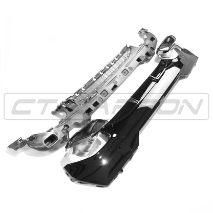 BMW 4 Series G22 Coupe Gloss Piano Black Rear Diffuser Insert & Tailpipe/Exhaust Tips - M Performance MP Style Rear Valance/Lower Bumper Trim/Rear Apron - 440i Look - Fits 420i 430i 440i (2020+)