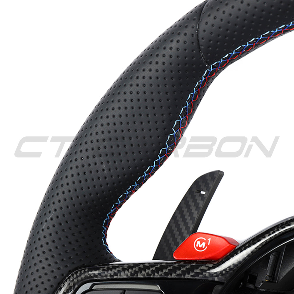 BMW G-Series LCI D-Shape Flat Bottom Steering Wheel - Aftermarket Performance Custom Leather Rim | OEM-Fit Replacement for 3/4/5 Series (G20 G21 G22 G23 G26 G30 G31) | M Sport Style | Paddle/Controls Transfer | Base Rim Only | CT Carbon