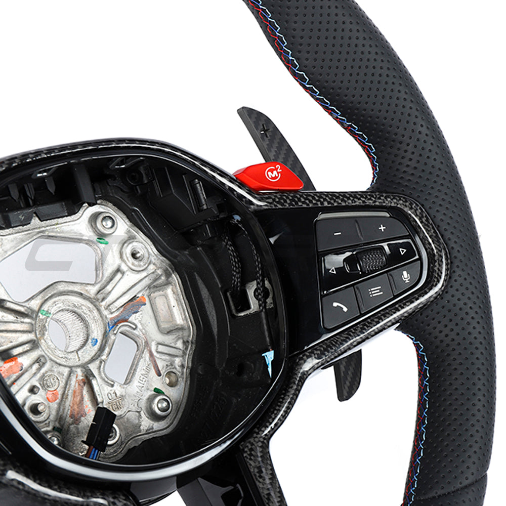 BMW G-Series LCI D-Shape Flat Bottom Steering Wheel - Aftermarket Performance Custom Leather Rim | OEM-Fit Replacement for 3/4/5 Series (G20 G21 G22 G23 G26 G30 G31) | M Sport Style | Paddle/Controls Transfer | Base Rim Only | CT Carbon