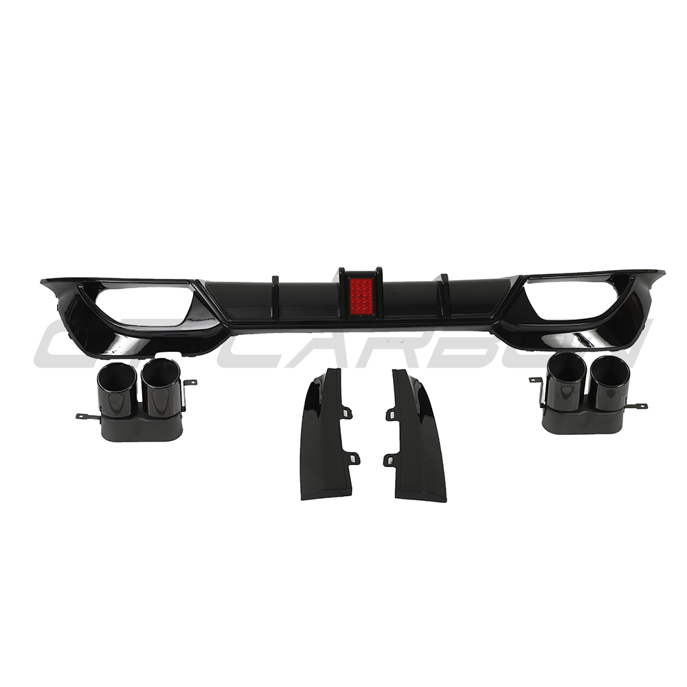 BMW 3 Series G20 G21 2019-2022 Gloss Black Rear Diffuser/Valance Splitter with LED Centre Light & Exhaust Tips | Saloon/Sedan & Touring/Estate Rear Bumper Lower Spoiler Apron ABS Body Kit